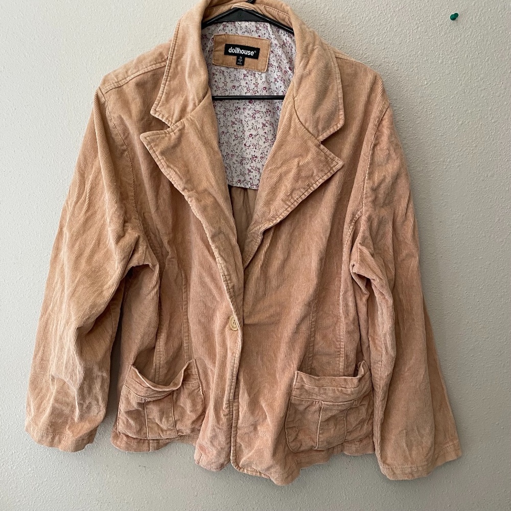 DollHouse 1X Peach Pink Corduroy Cotton Jacket Blazer